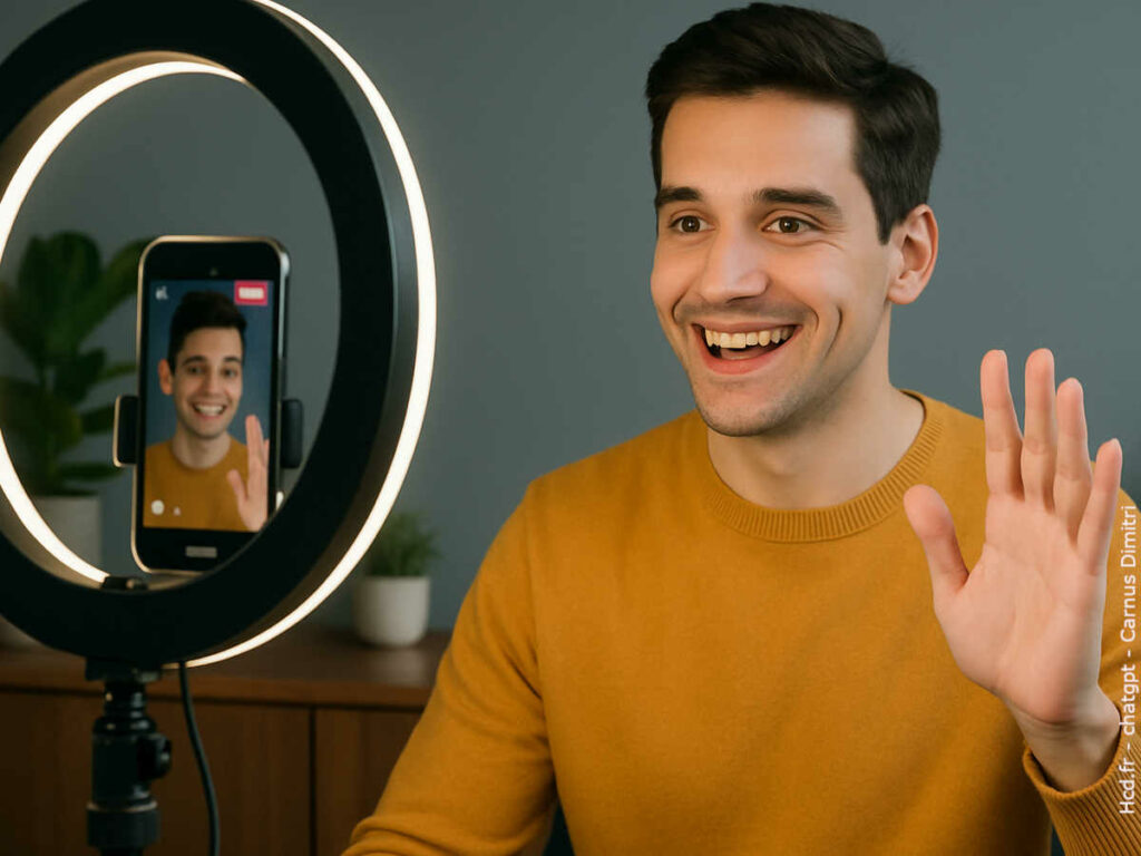 animateur de live TikTok en plein direct avec setup professionnel